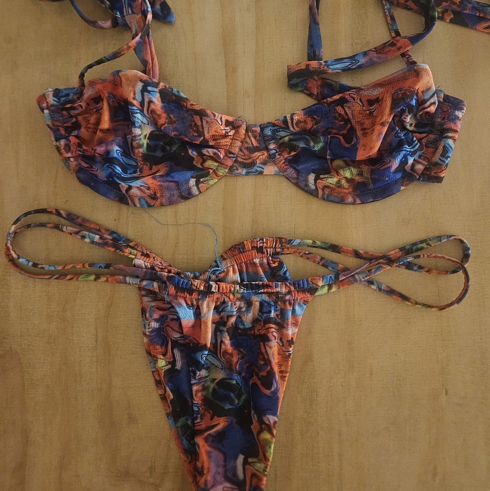 Gonza Virginia SET: Multi Color Art Print Bra + Bottom Bikini Set M - Picture 10 of 11